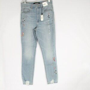 Express Super High Rise Jeans New sz 4 Embellished Distressed Stretch skinny
